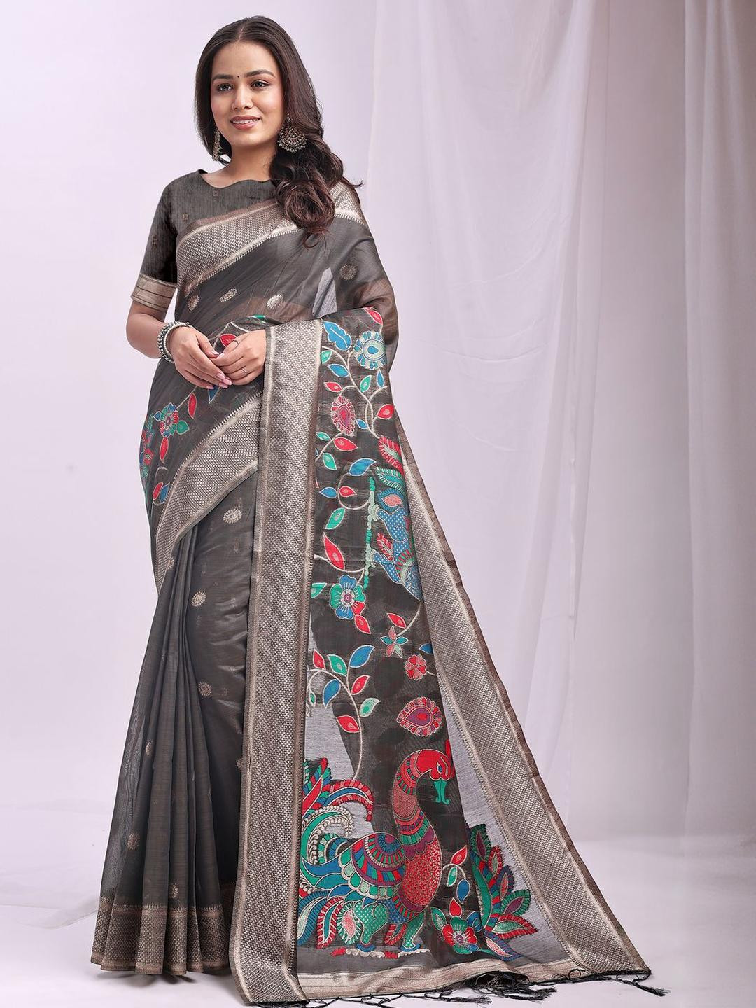 LeeliPeeri Designer Woven Design Zari Designer Saree And Matching Blouse Piece