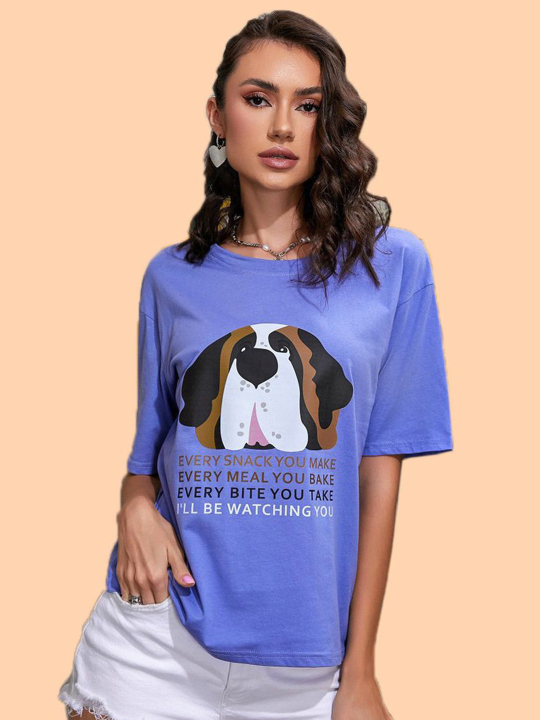 Christy WorldTypography Printed Round Neck Drop-Shoulder Sleeves Oversized T-shirt