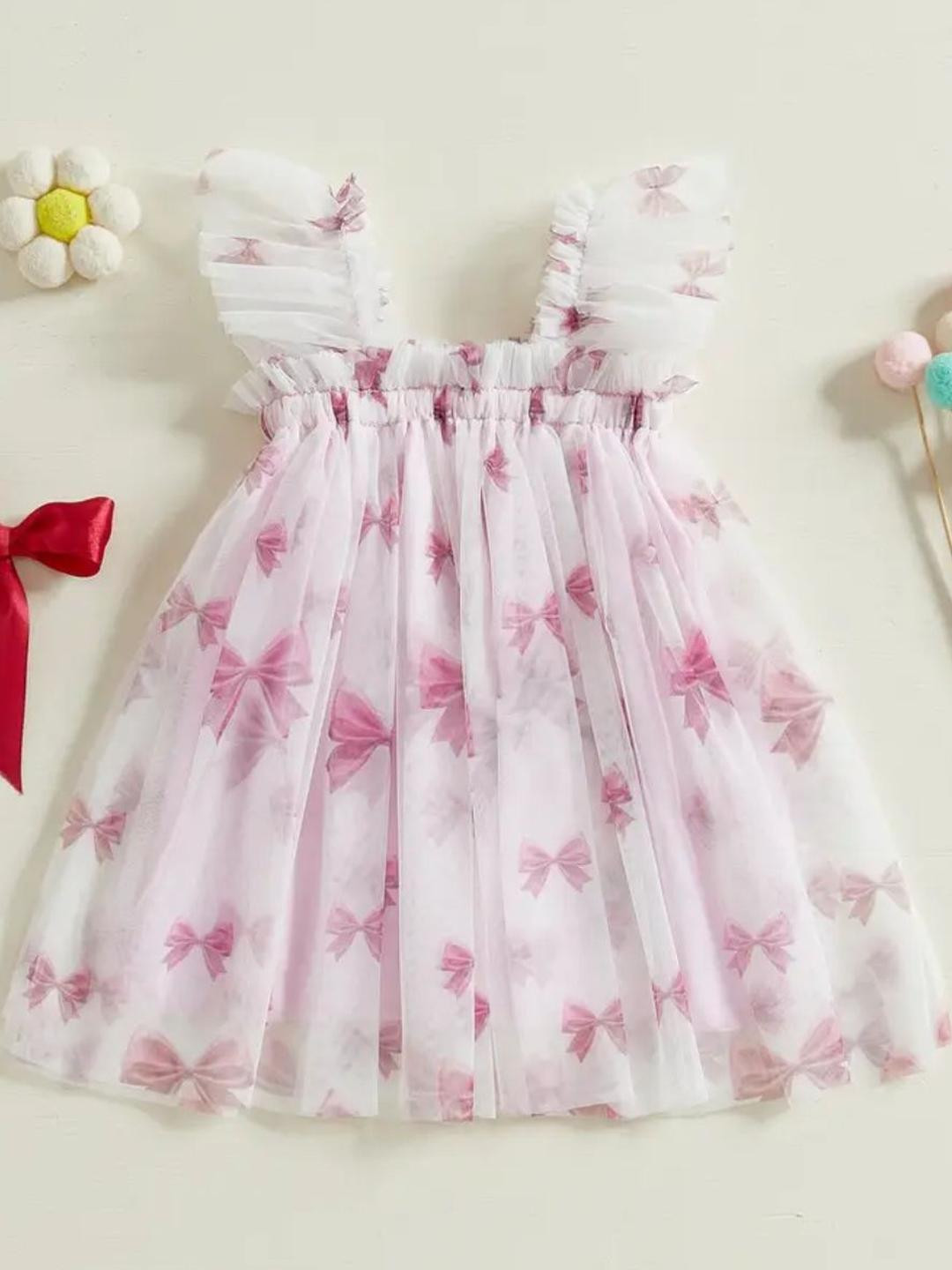 BAESD Girls Graphic Printed Square Neck  A-Line Tulle Dress