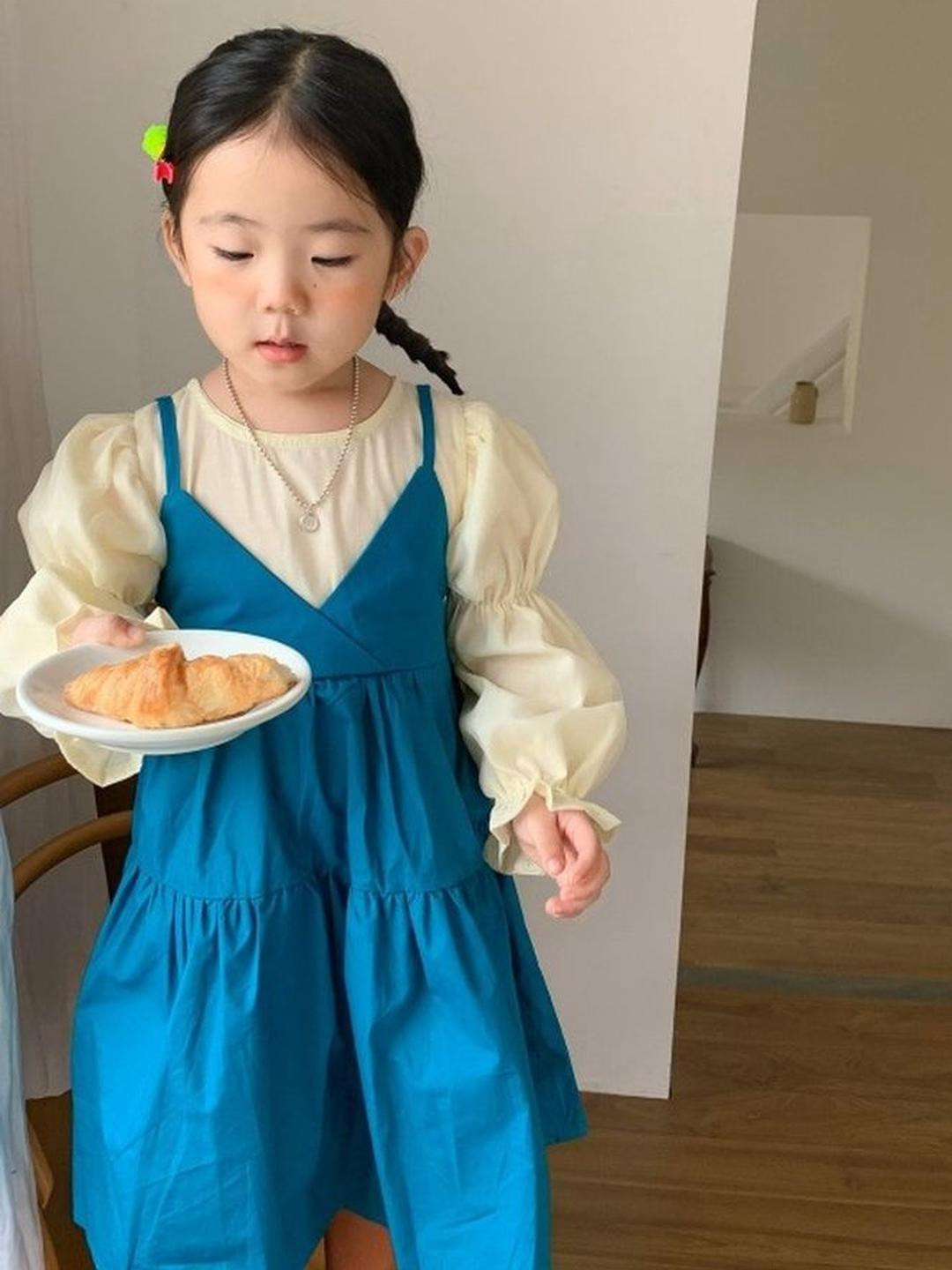 LULU & SKY Girls Colourblock Tiered-sleeve Dress