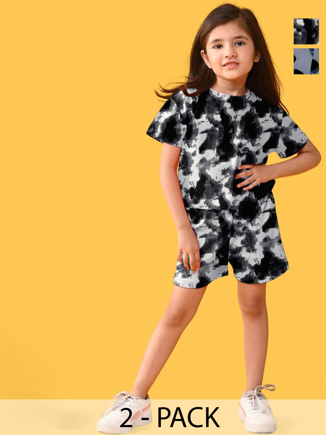 FEBVIBE Girls Pack Of 2 Abstract Printed T-shirts With Shorts
