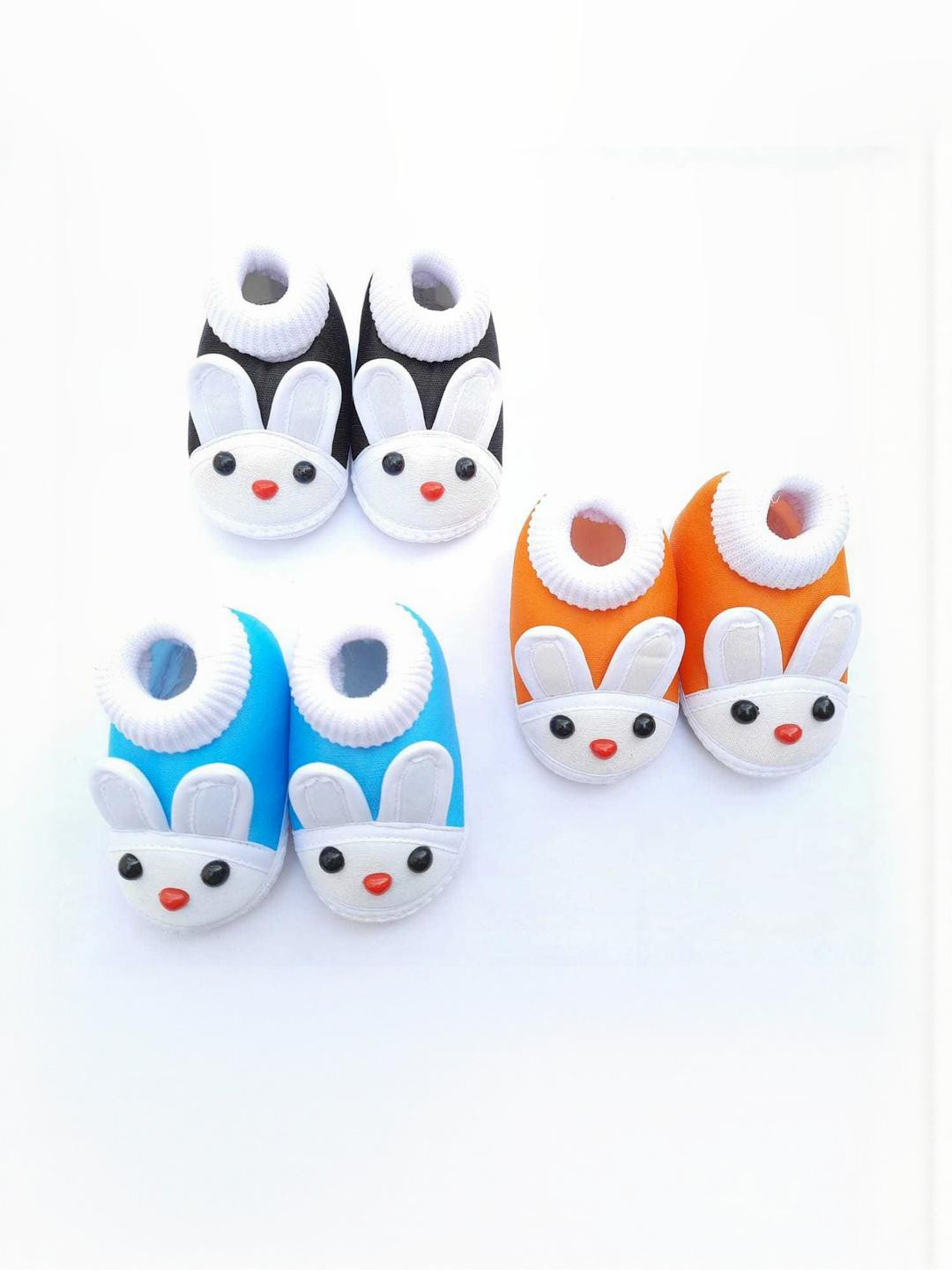 LMN CHILD CARE Kids 3 Pairs Bunny Faced Cotton Booties