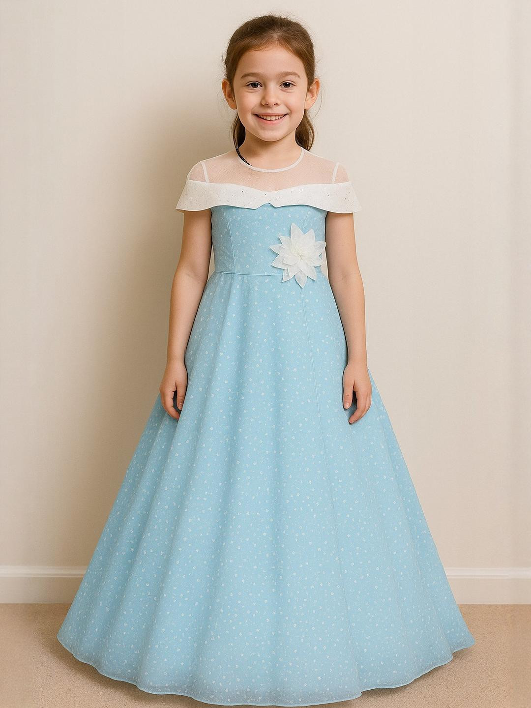 My Lil Princess Polka Dot Print Applique Crepe A-Line Maxi Dress