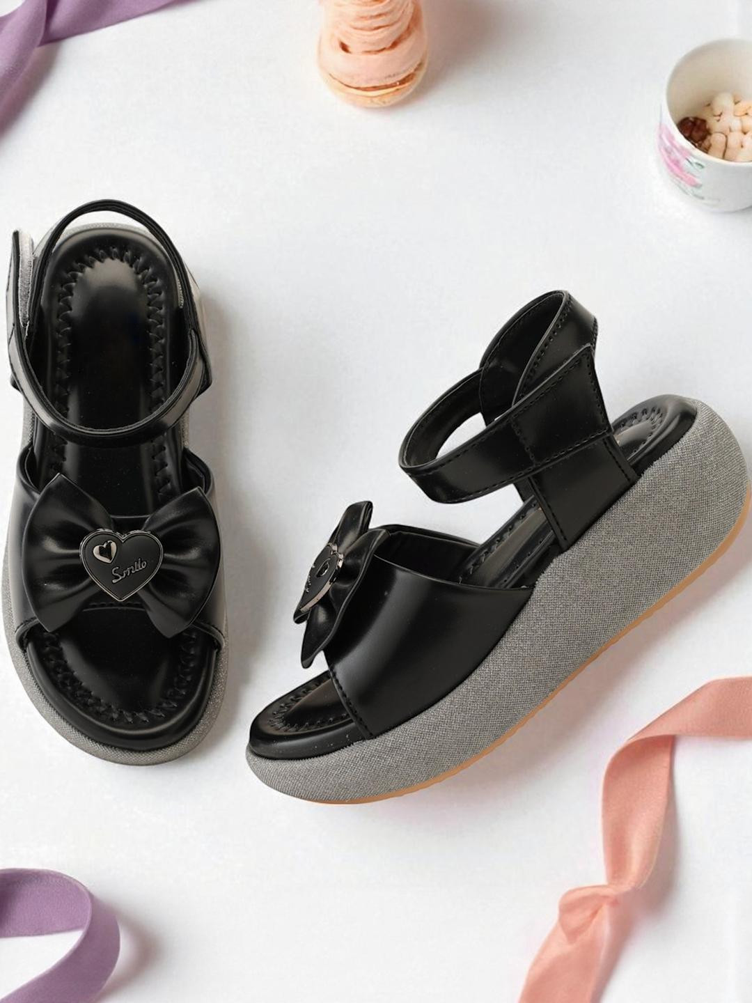 Freeplay Girls Black Bow Detail Open Toe Platform Sandals