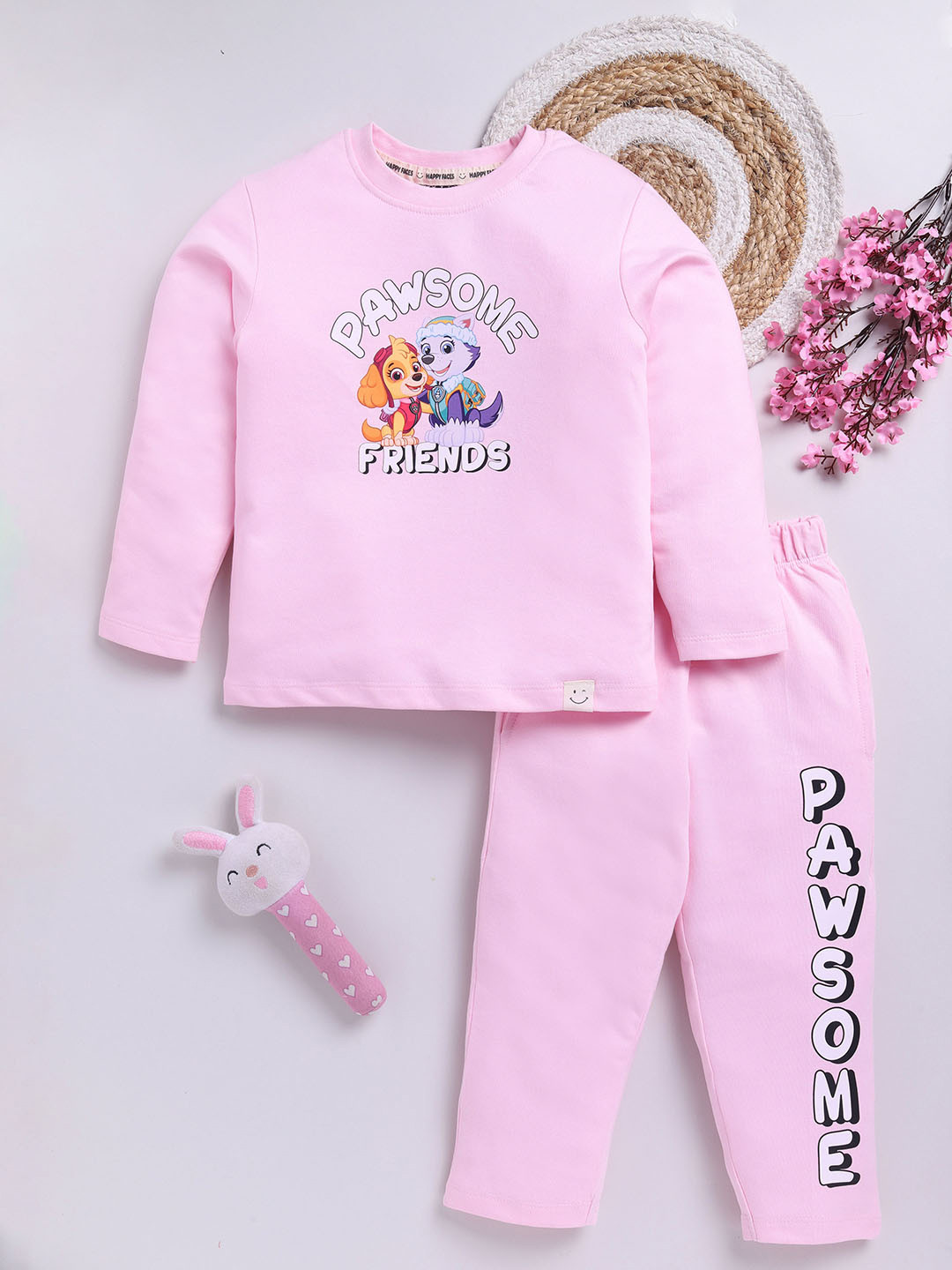 Happy Faces Girls Paw Patrol Print Pure Cotton T-shirt with Trousers