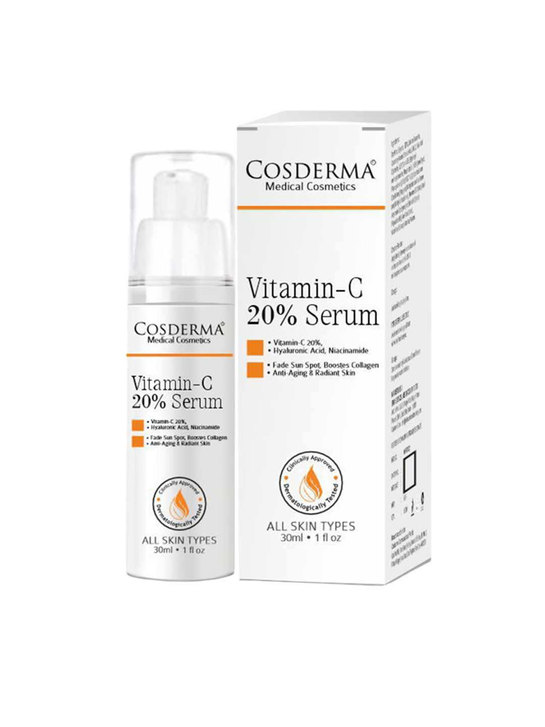 COSDERMA 20%  Vitamin C Serum With Hyaluronic Acid - 30 ml