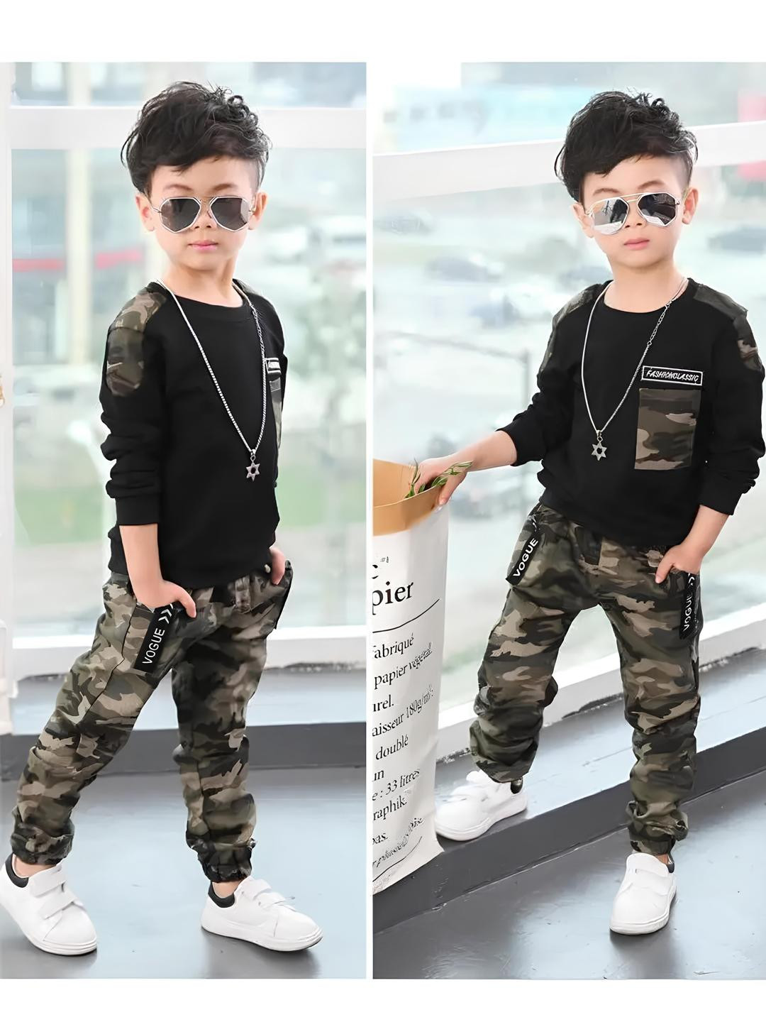 Sagar Impex Boys Black Solid Sweatshirt with Track Pants