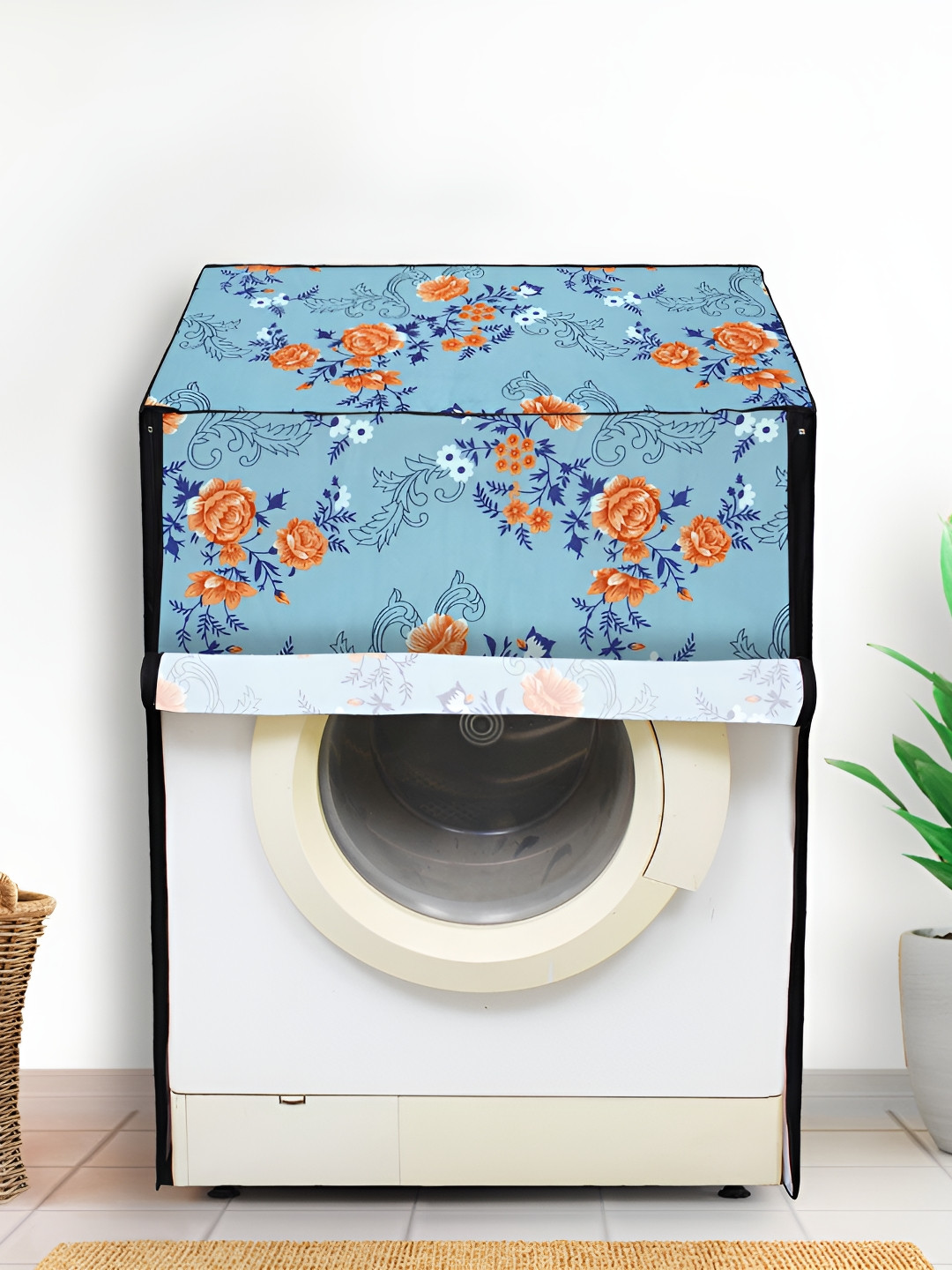DREAM CARE Blue & Orange Printed Front Loading Washing Machine Cover
