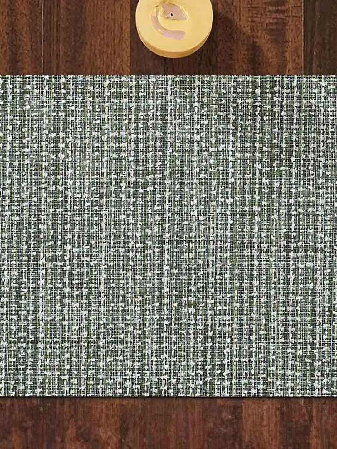 OBSESSIONS 6-Pcs Olive-Green & White Printed Rectangle PVC Waterproof Dining Table Placem