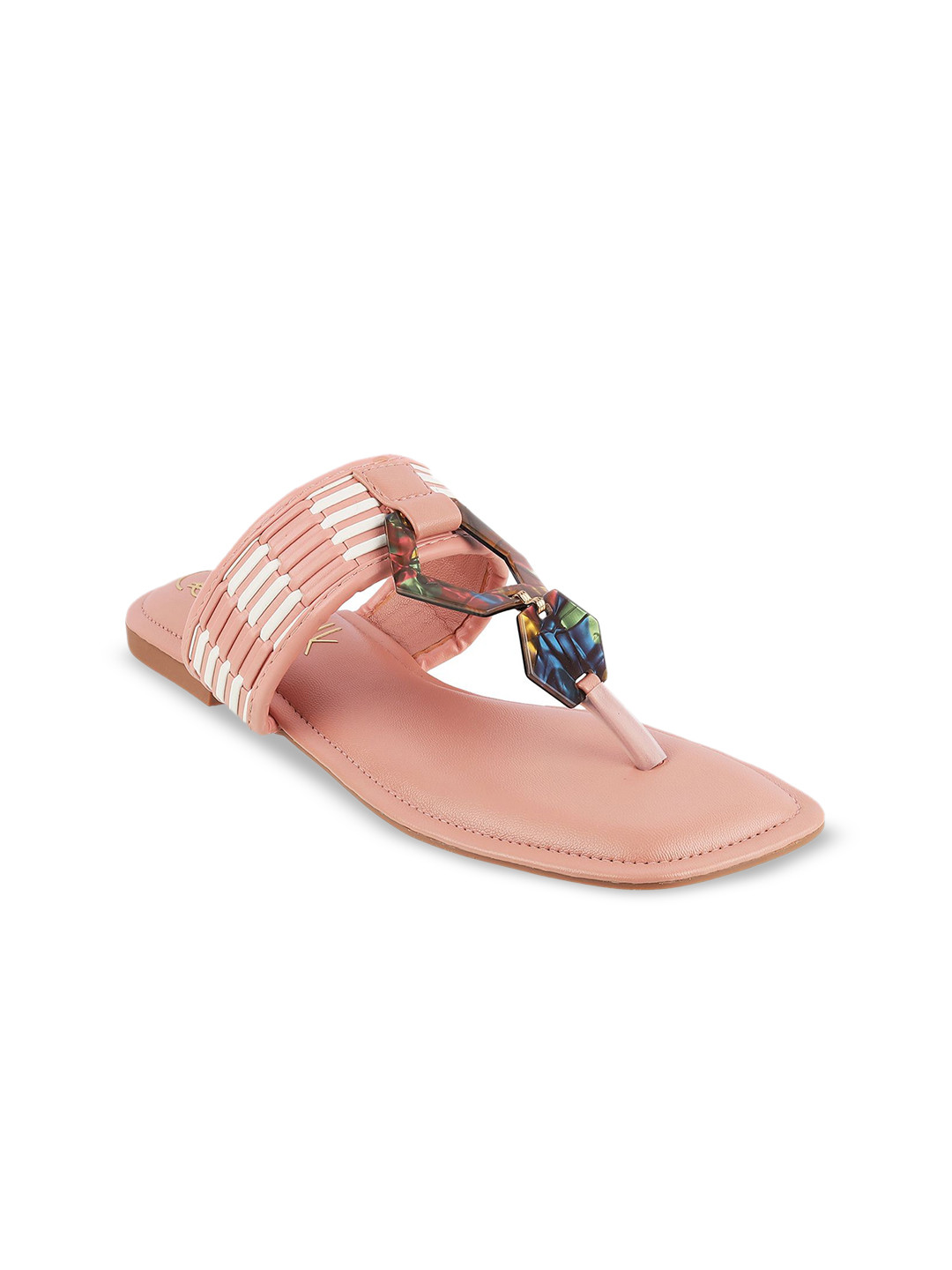 Catwalk Court Women Textured Western Embellished T-Strap Flats