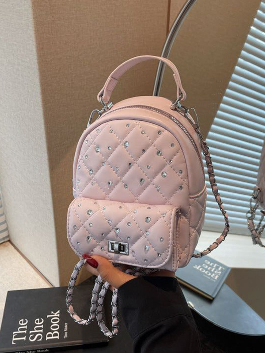 Outzidr Women Stonepop Mini Solid Embellished Backpack