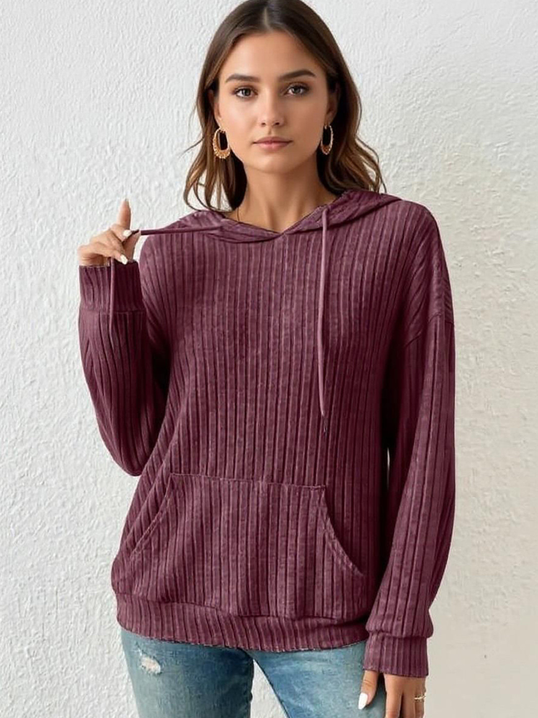 bebe Women Self Design Hood Neck Pullover Sweatshirt