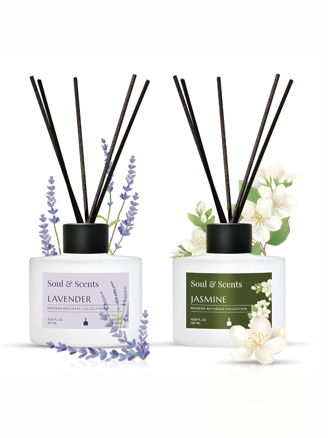 SOUL & SCENTS 2-Pcs White & Green Reed Aroma Oil Diffuser & Sticks120mlEach