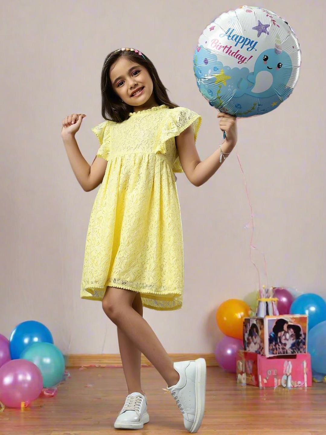 TeenTrums Ishki Pushki Girls Floral Self Design with Pom-Pom Detail Fit & Flare Dress