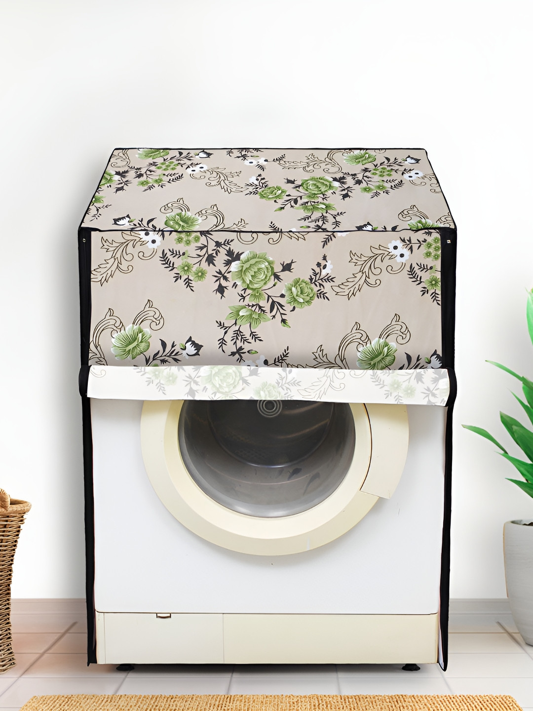 DREAM CARE Green & Beige Printed Front Loading Washing Machine Cover