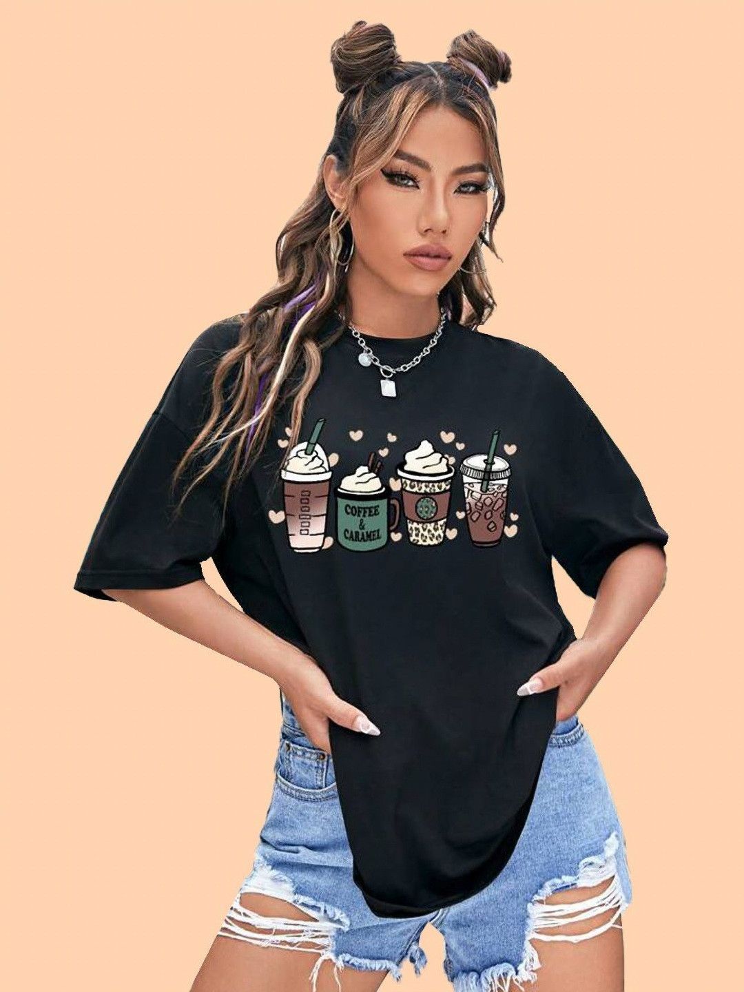 Christy World Typography Printed Round Neck Drop-Shoulder Sleeves Oversized T-shirt