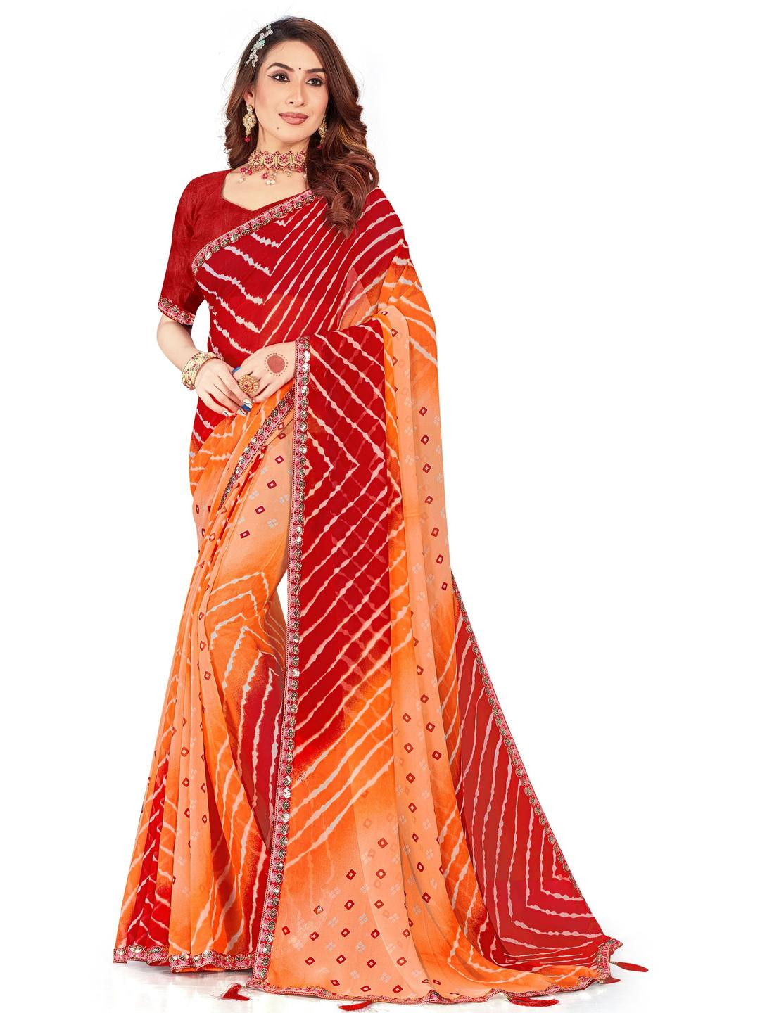 TINA FASHION Jodhpuri Leheriya Sequinned Saree With Blouse Piece