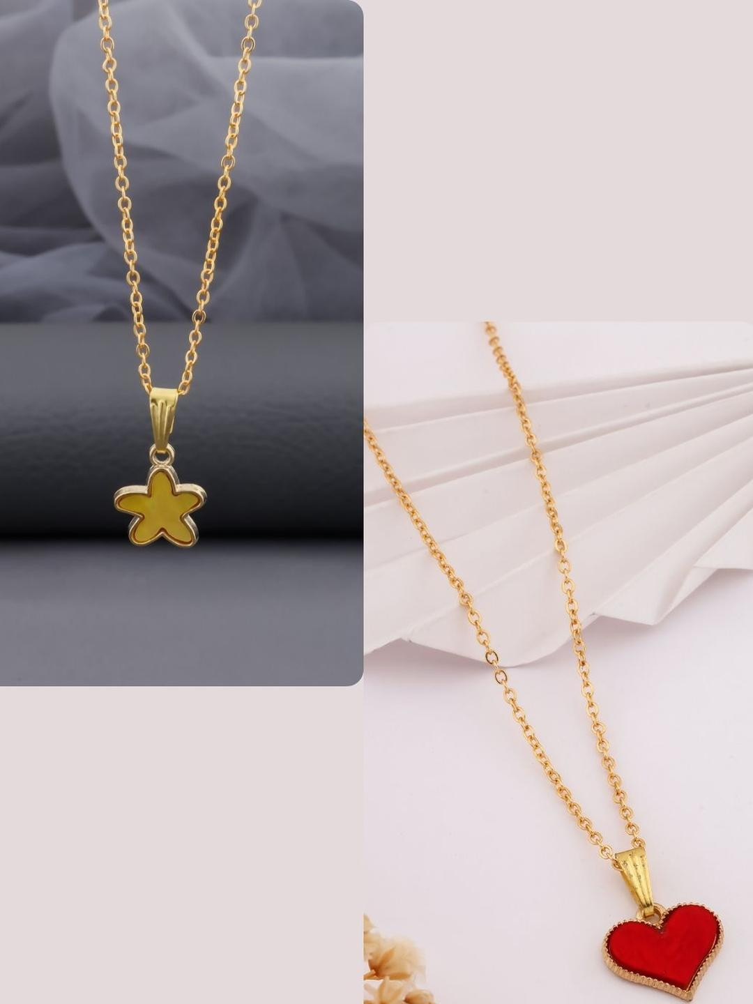 DressBerry Women Red Heart & Yellow Star Charms Brass Gold-Plated Set Of 2 Chains