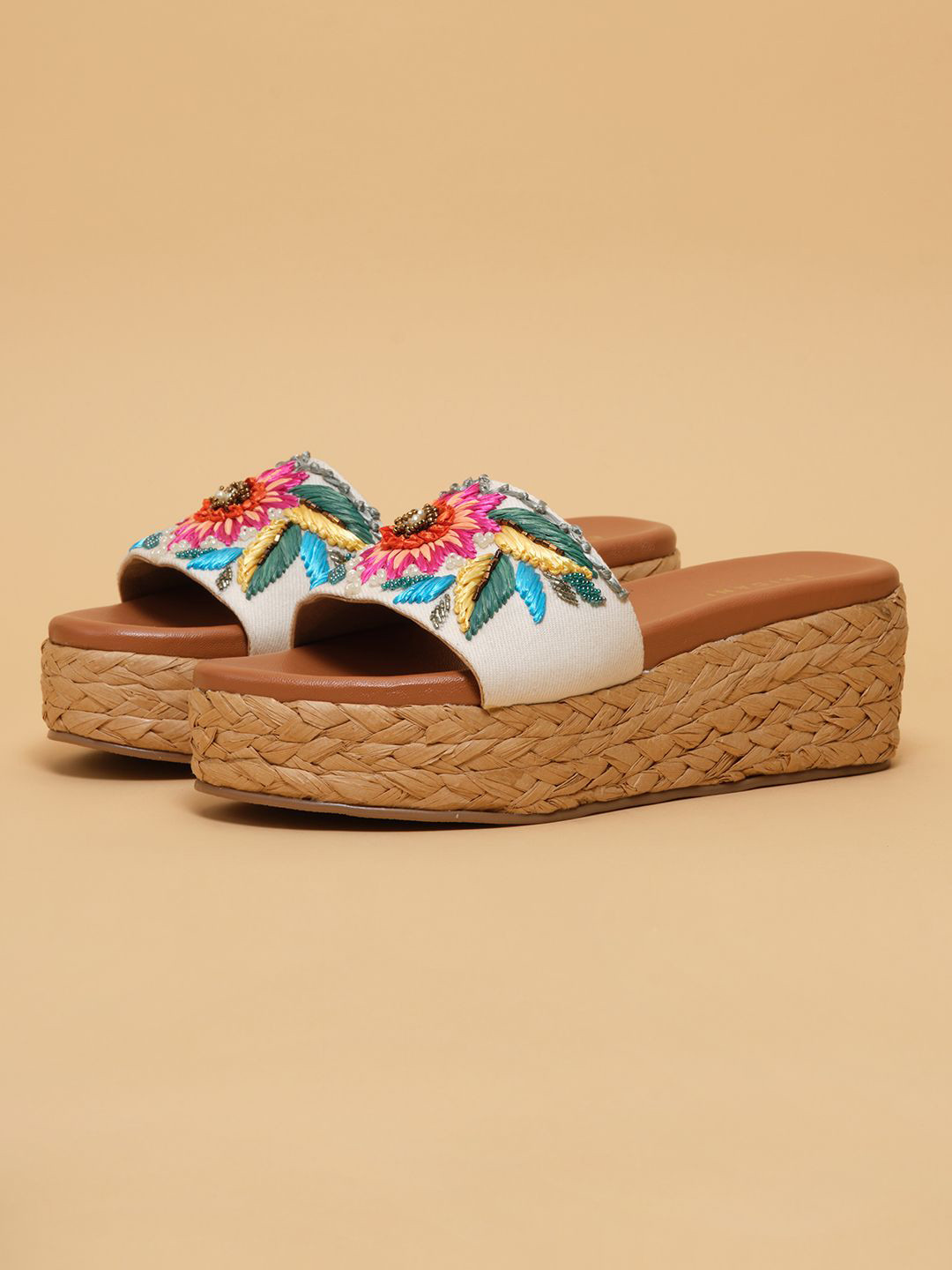 ERIDANI Women Lily Embroidered Platform Heel Sandals