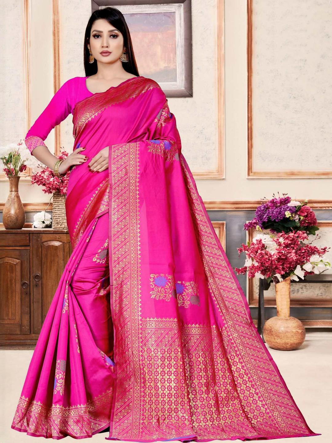 SAREEFLAME Ethnic Motif Woven Design Zari Kanjeevaram-Inspired Banarasi Saree