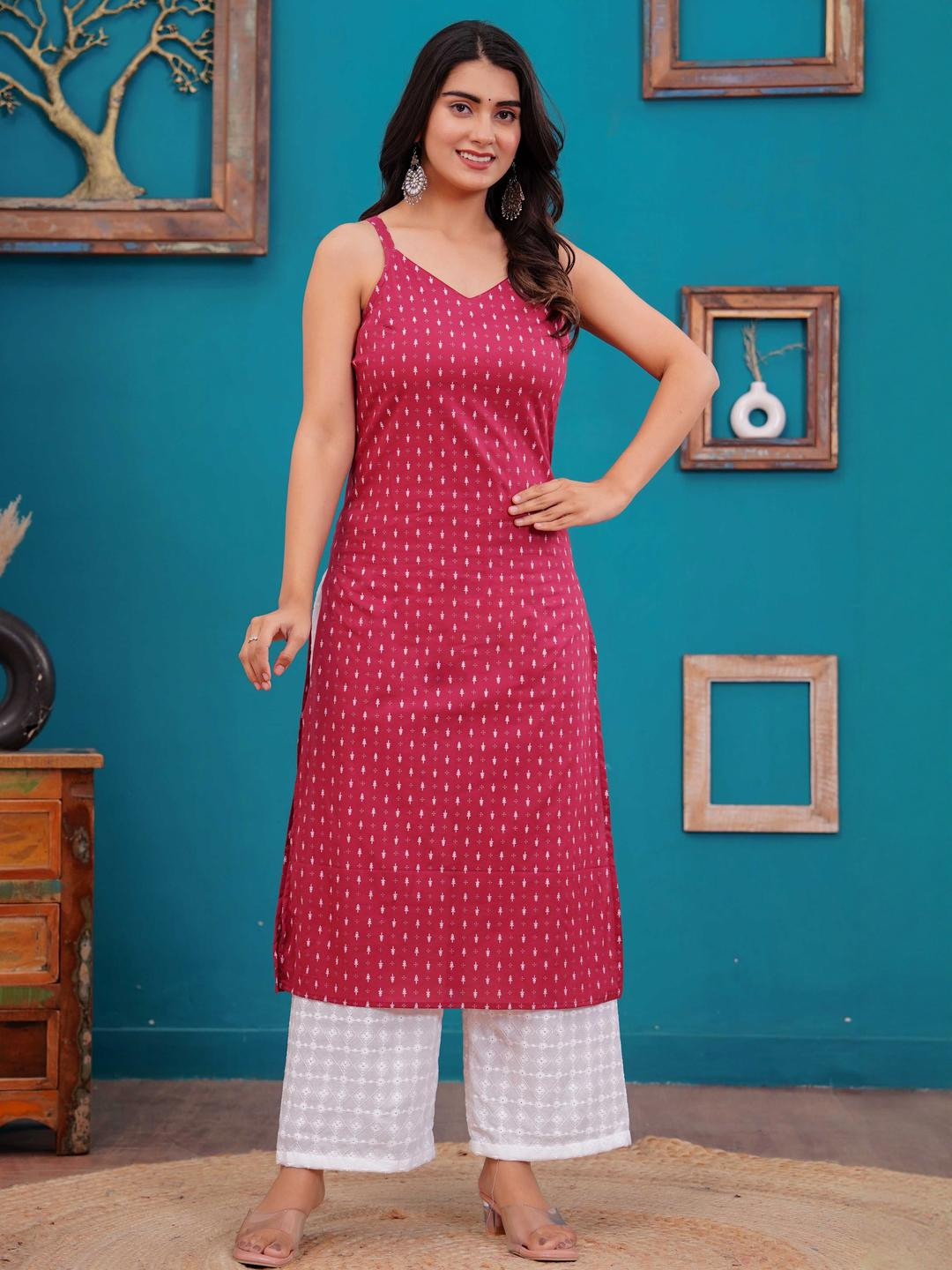 KEIYONA Women Geometric Printed Daily Cotton Straight Kurta