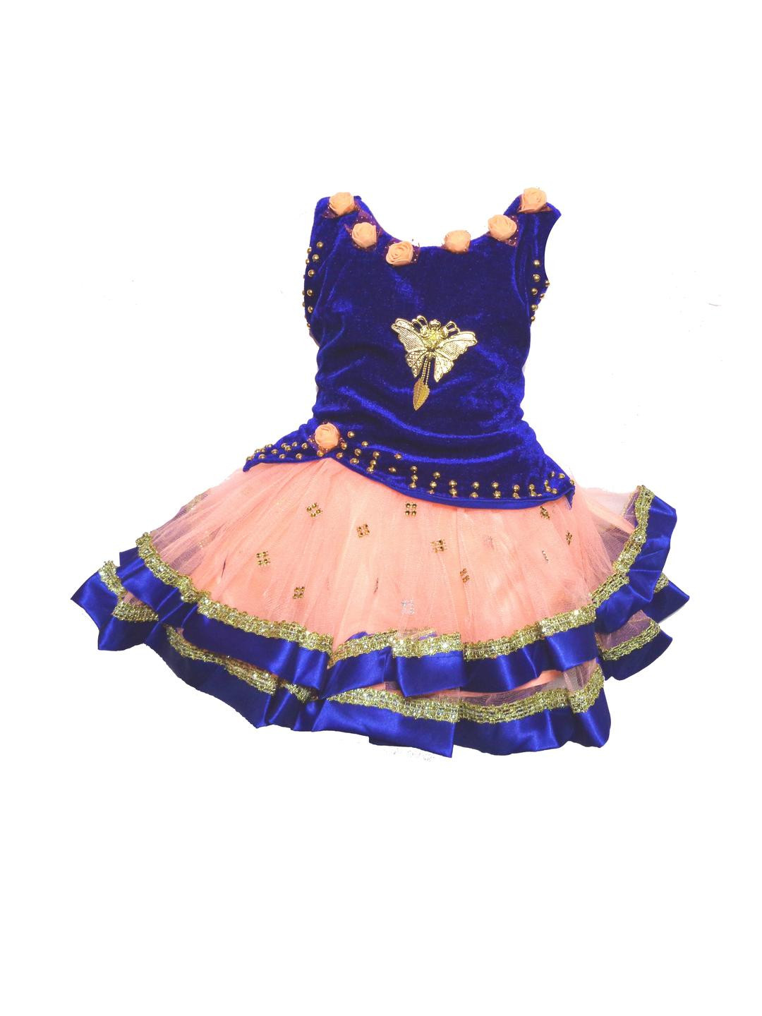 Samjho Fashion Girls Blue & Peach Party Frock