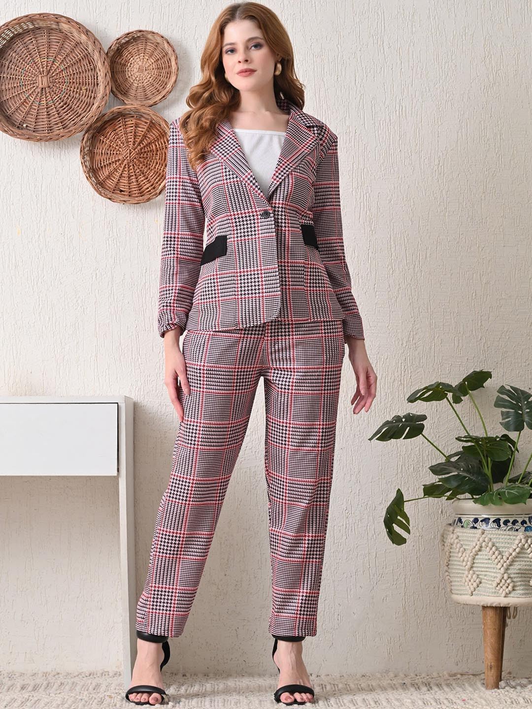 TJ FASHION Tailored Fit Printed Single-Breasted Three-Piece Suit