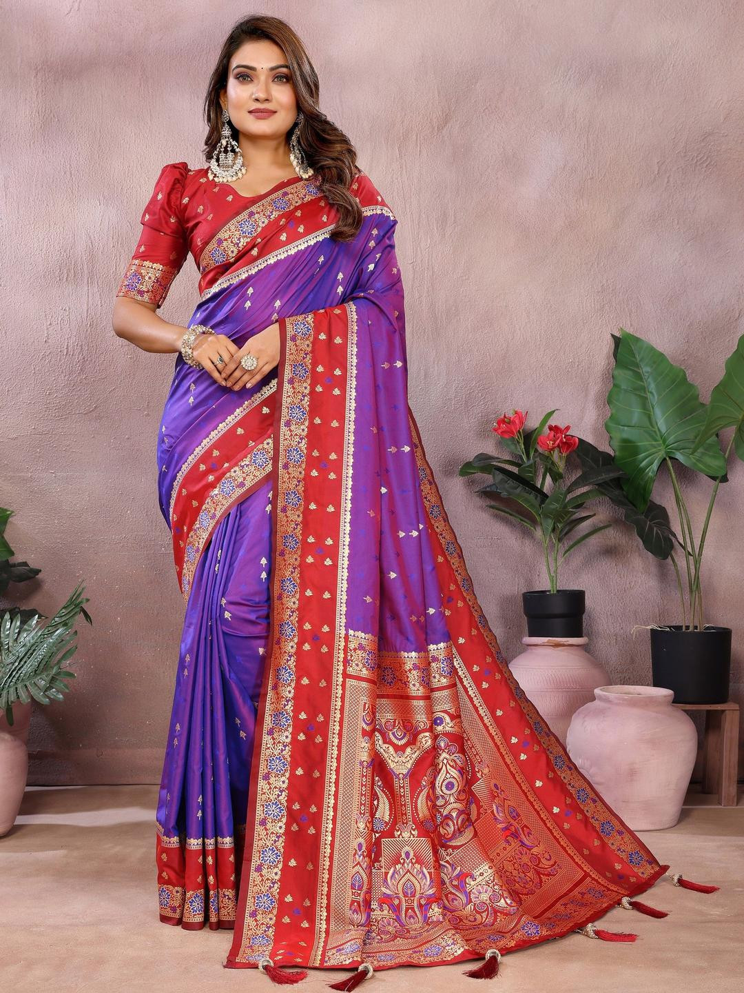 LeeliPeeri Designer Kamalkari Woven Design Zari Banarasi Saree & Unstitched Blouse Piece