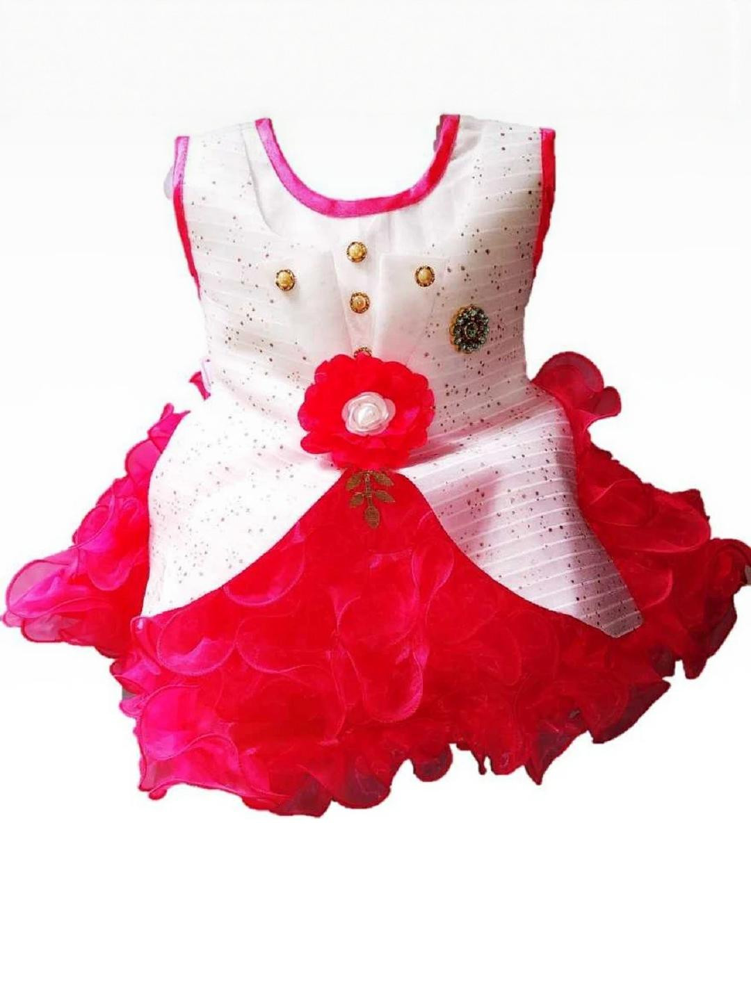 Samjho FashionRed And White Embellished Georgette Fit & Flare Dress