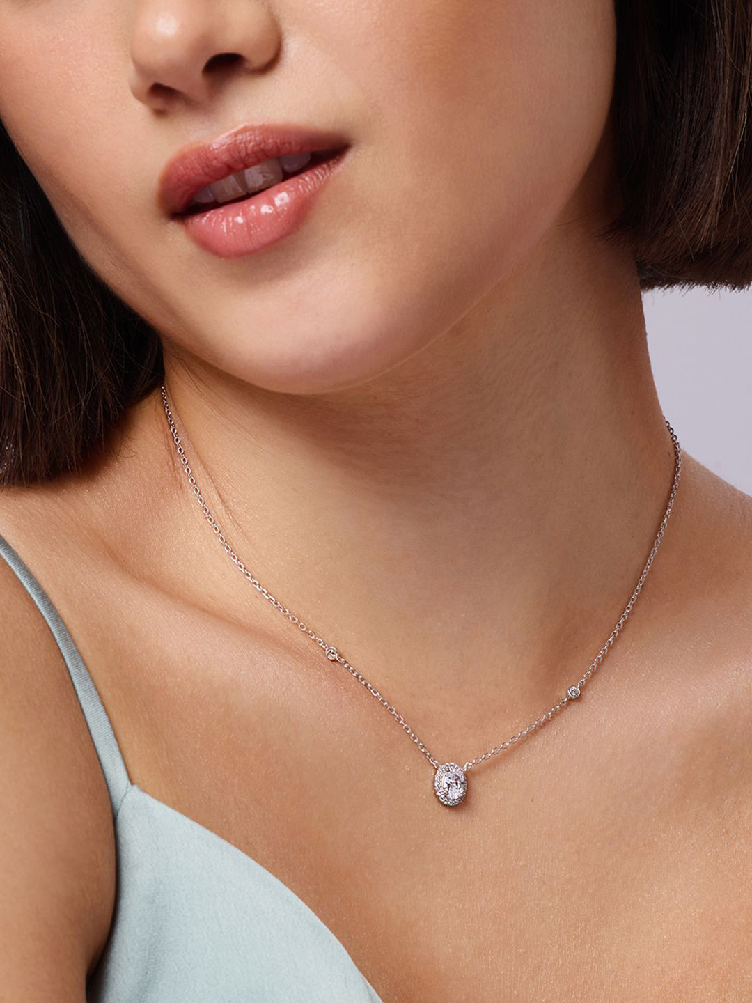 Ishin 925 Silver Rohdium-Plated Zircon Studded Minimal Chain