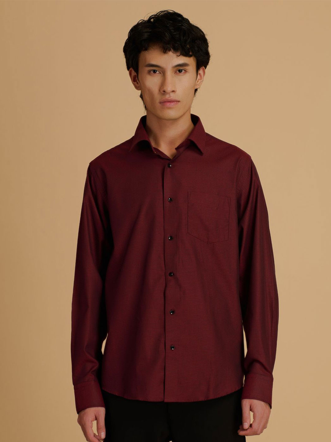 Albion By CnM Men Classic Fit Textured Spread Collar Pure Cotton Casual Shirt