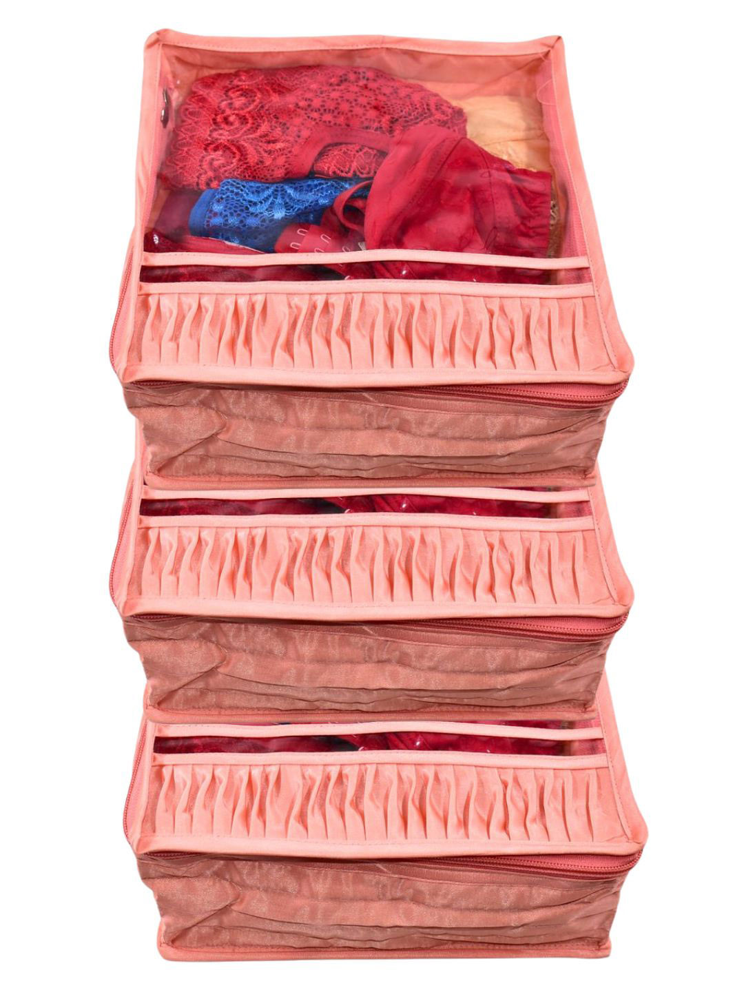 Ajabh Peach-Coloured 3 Pieces Water Resistant Multi-Utility Satin Cloth Organisers