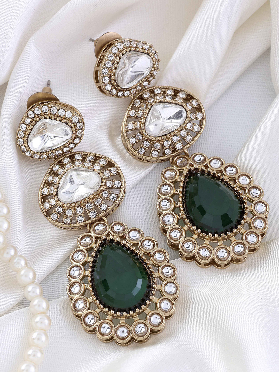 SHONA'S STYLE Brass-Plated Zircon Studded Teardrop Shaped Drop Earrings