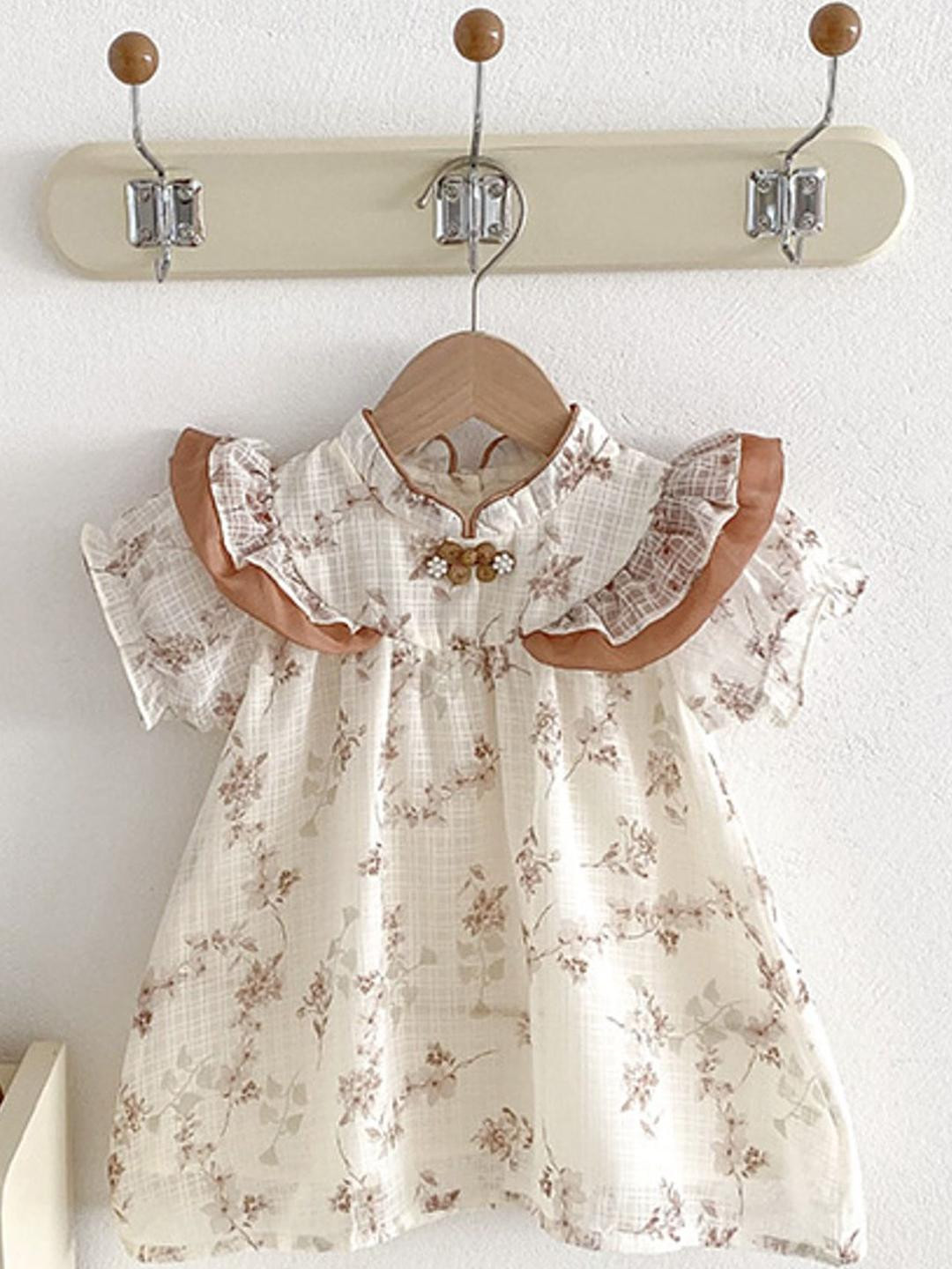 LULU & SKY  Girls Floral Print Cold-Shoulder Fit and Flare Dress