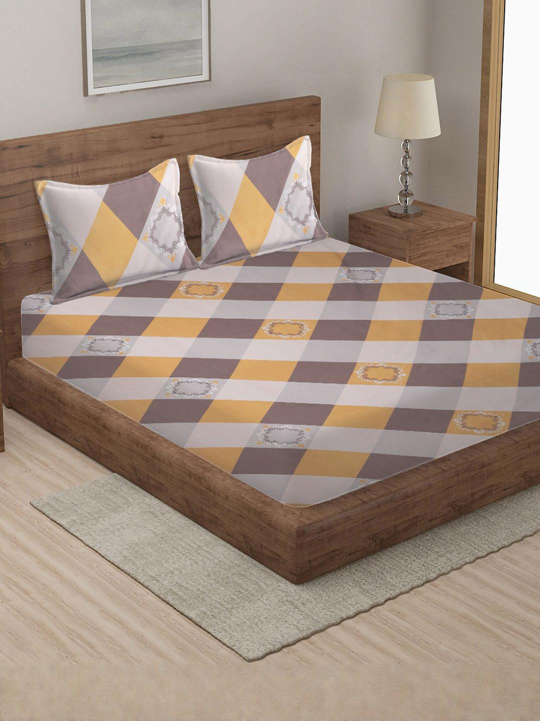 Myntra Elegant Homes Multicolor Printed Flat 300 TC King Bedsheet With 2 Pillow Covers