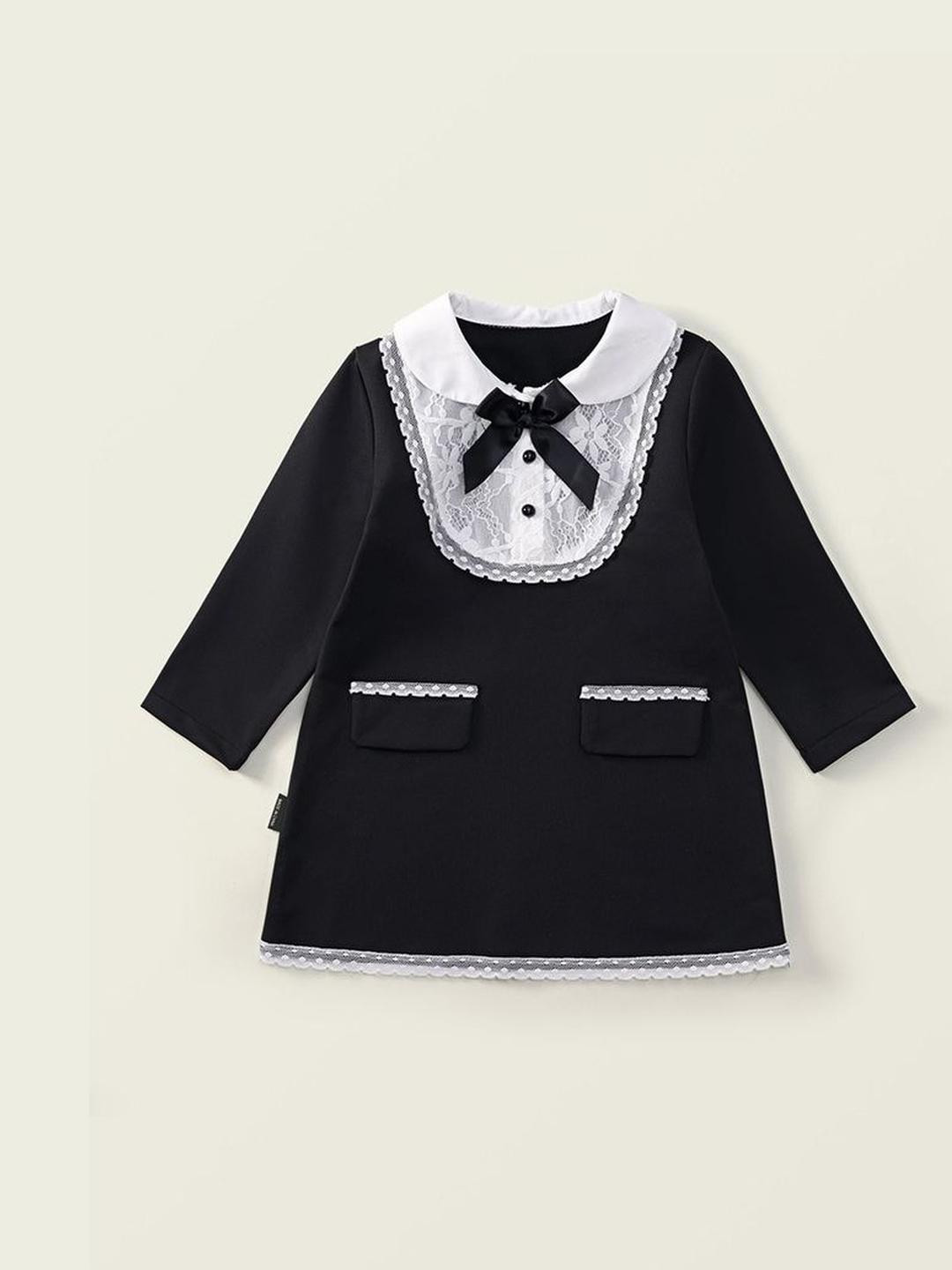 LULU & SKY Girls Monochrome Lace-Applique A-Line Dress