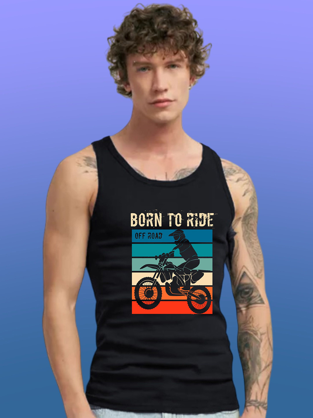 Uniplanet store Printed Scoop Neck Gym Vest UVM-BORN2RIDE-BLK-S
