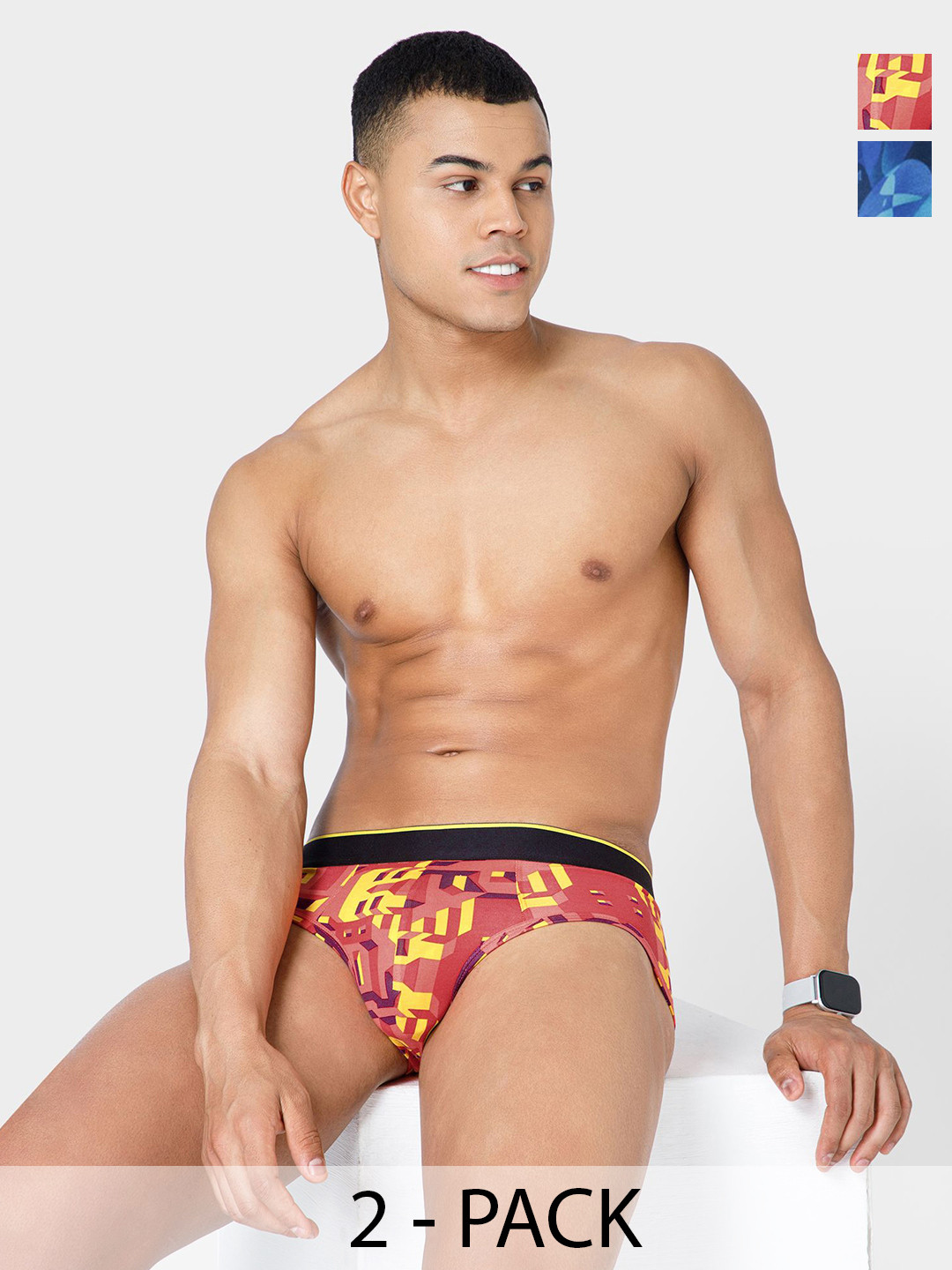 bummer Pack Of 2 Printed Low-Rise Basic Briefs  BRBRNOSY02L