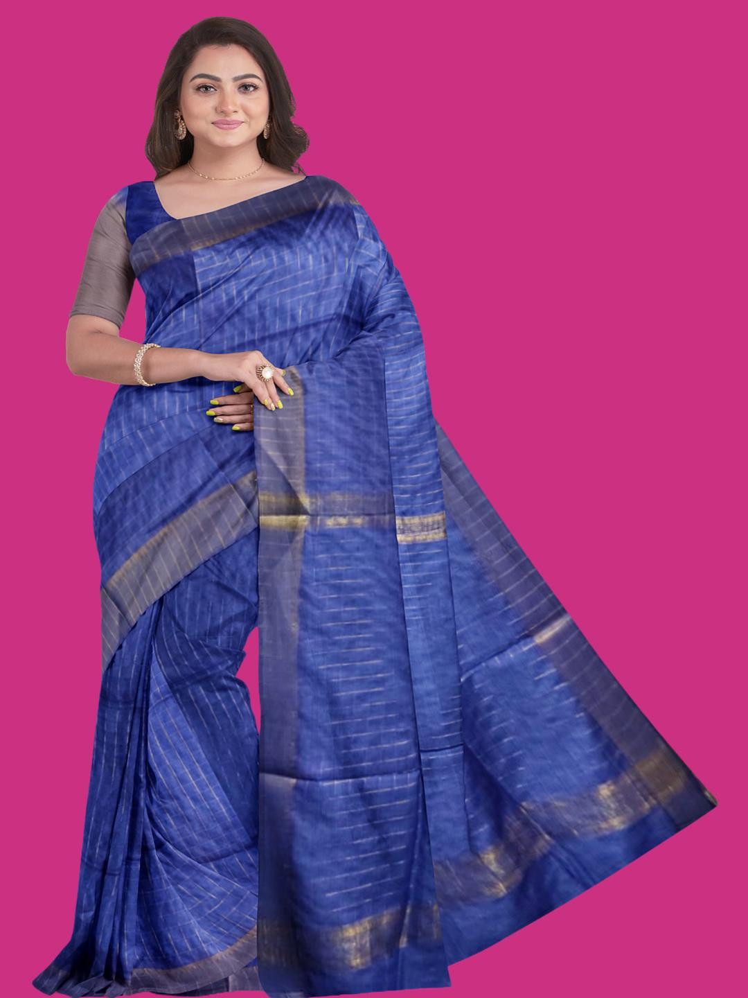 ASHMITAS COLLECTION Blue Silk Blend Tussar Sarees
