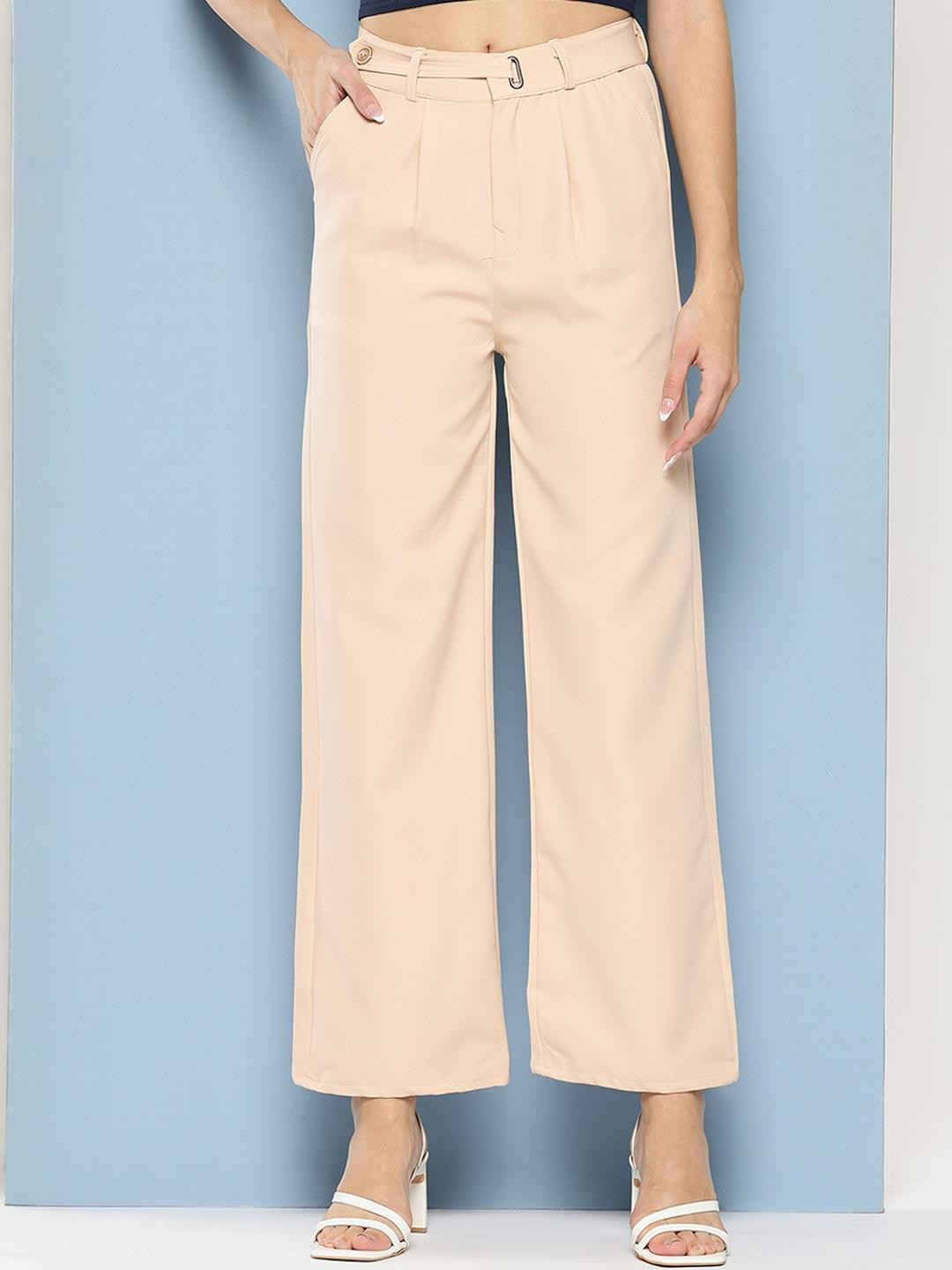 Girls Casual Wear Beige Colour Solid Crepe Pant