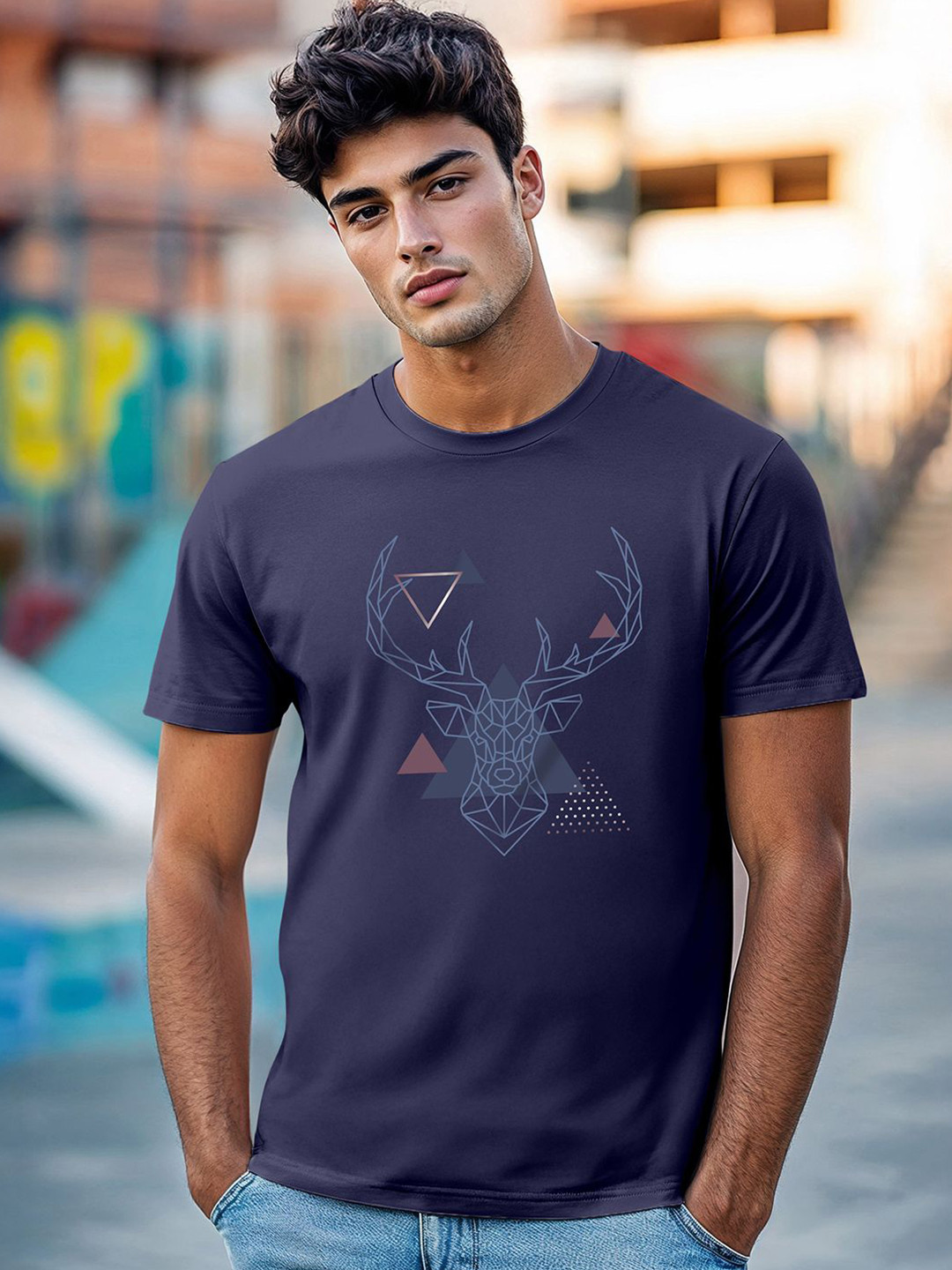 Bewakoof Men Inking Blue Party Animal Stag Graphic Printed T-shirt