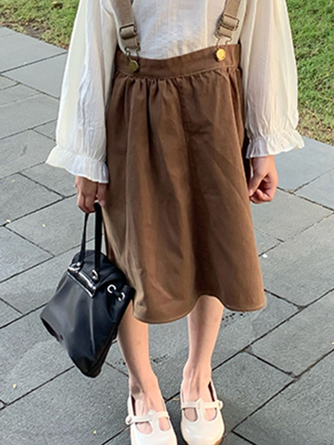 LULU & SKY Girls High-Rise A-Line Knee-Length Suspender Skirt