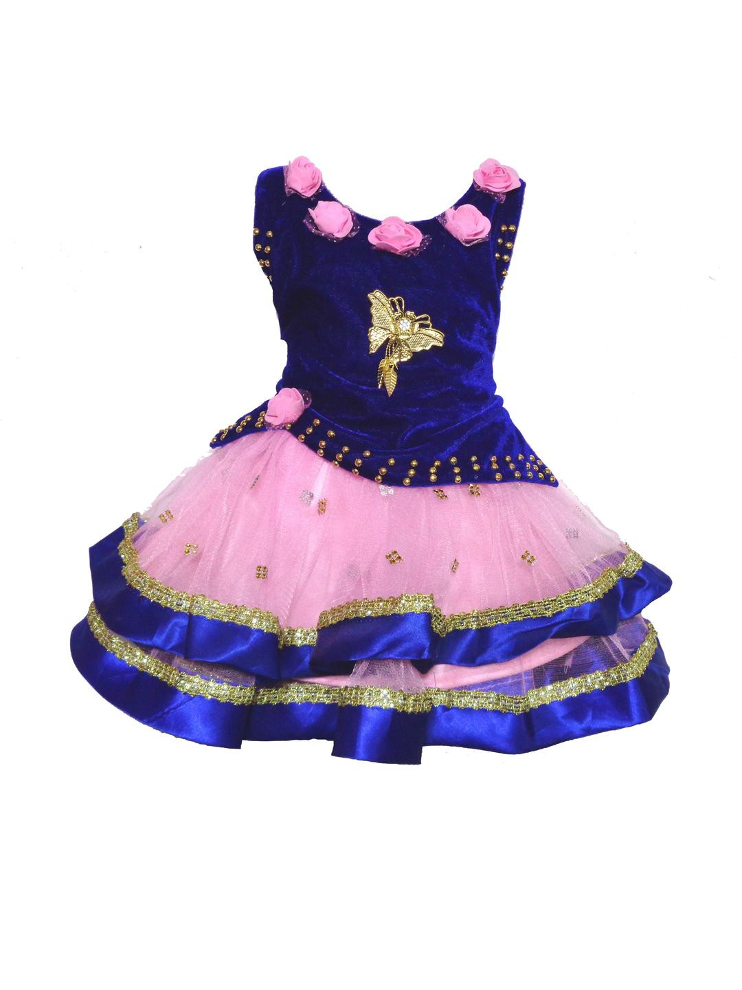 Samjho Fashion Embellished  Blue And Pink Fit And Flare Dress
