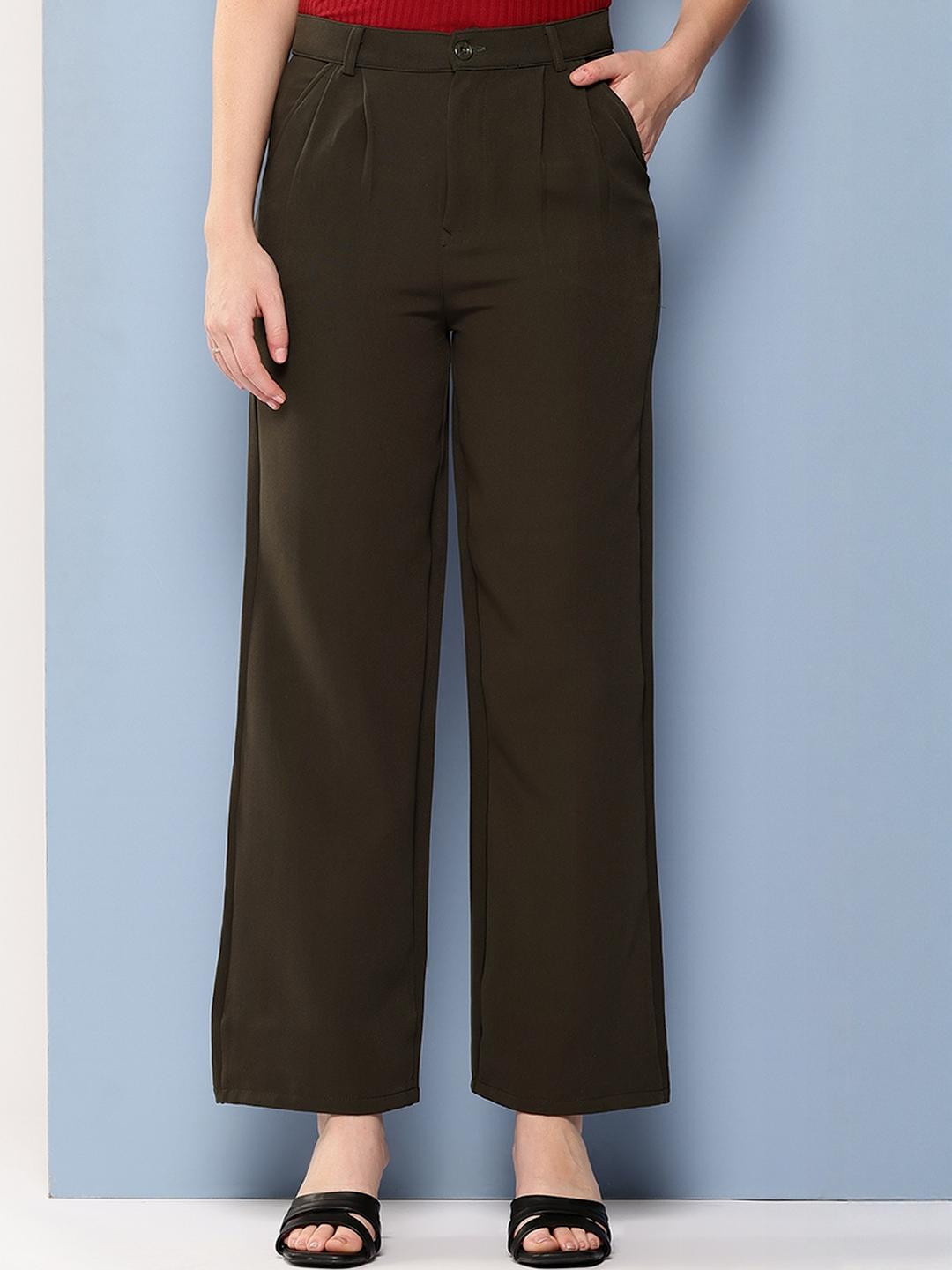 Girls Casual Wear Green Colour Solid Crepe Pant