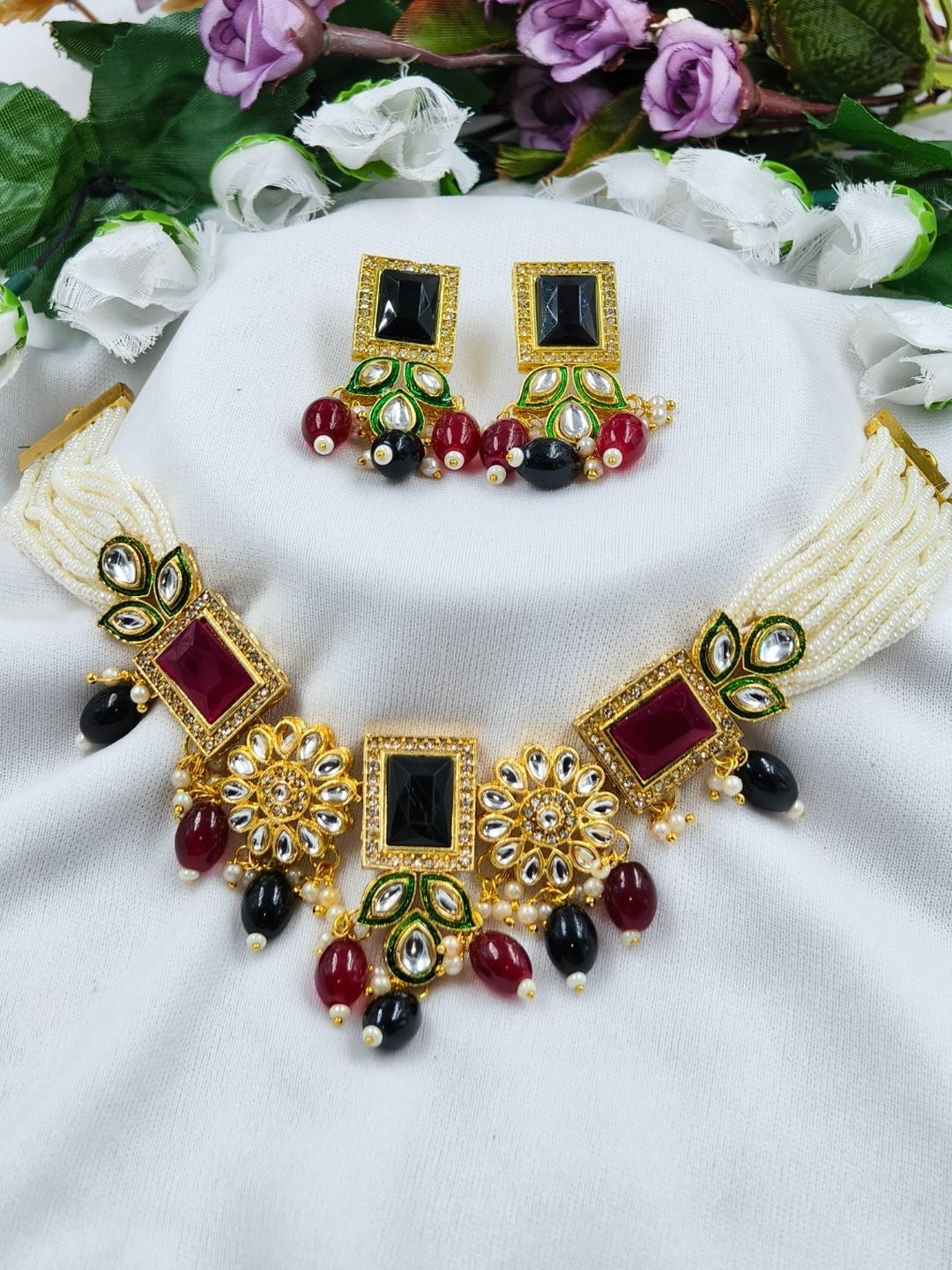 eeooaa Women Maroon Jewellery Set