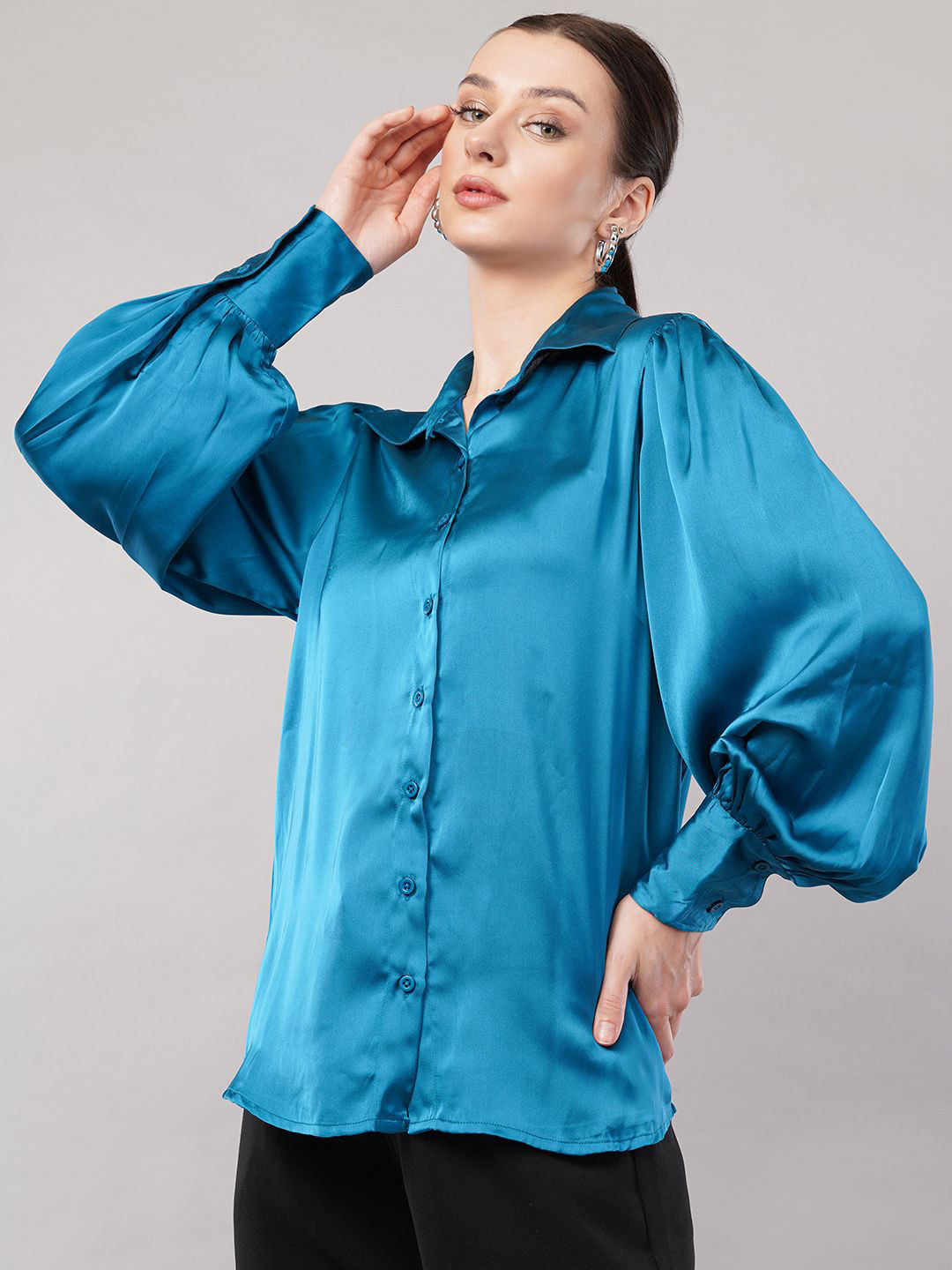 FLY STITCH Classic Spread Collar Regular Fit Satin Shirt