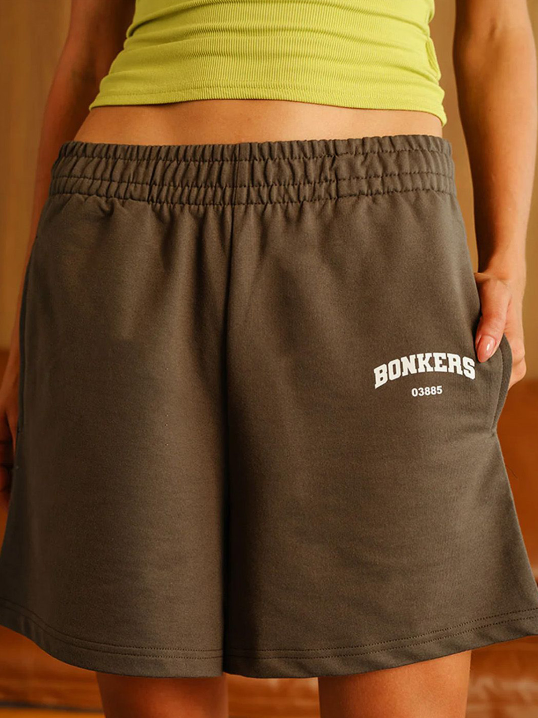 Bonkers Corner Women Fog Olive Printed Low-Rise Shorts