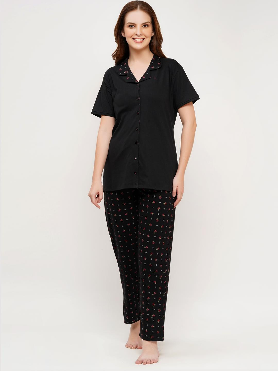 WOEMUR Women Black Night Suit With Pyjamas