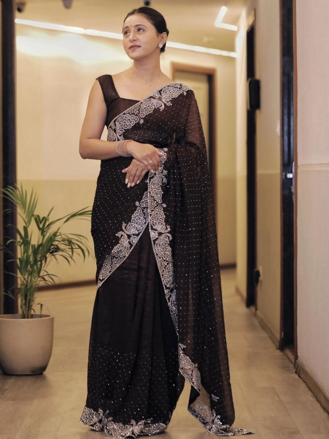 Arham Vastra Floral Embellished Beads and Stones Saree