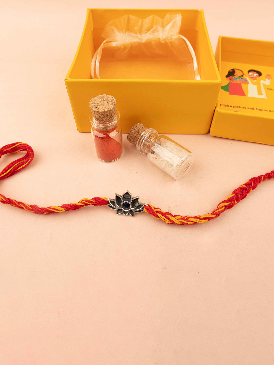 Shyle 925 Sterling Silver Anvaya Lotus Evil Eye Rakhi